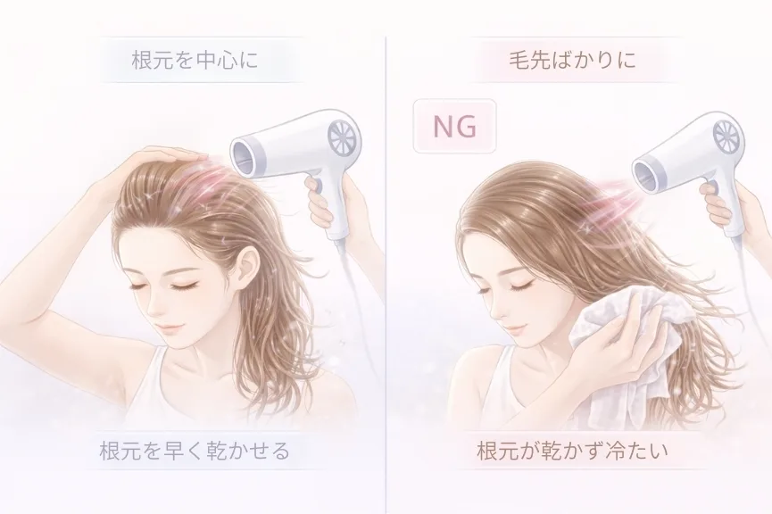 正しいと間違った髪乾かし方