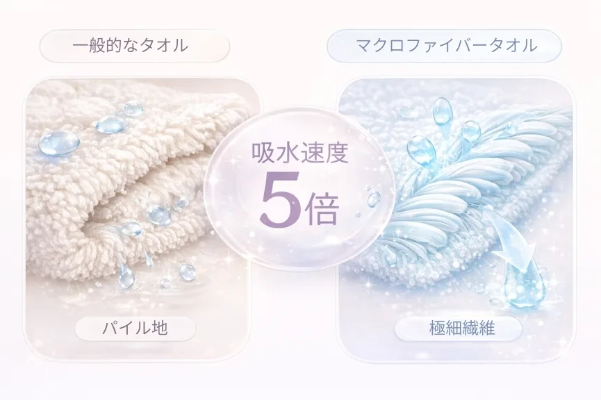 吸水性の比較_ パイルタオル vs マイクロファイバータオル