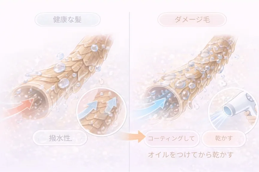 健康な髪とダメージ毛の比較